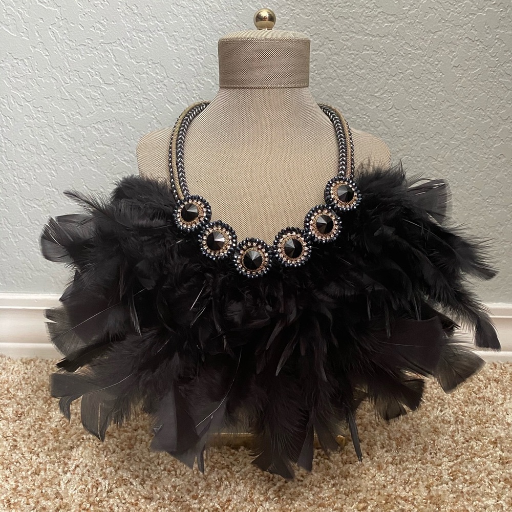 Black Feather Bib Statement Necklace